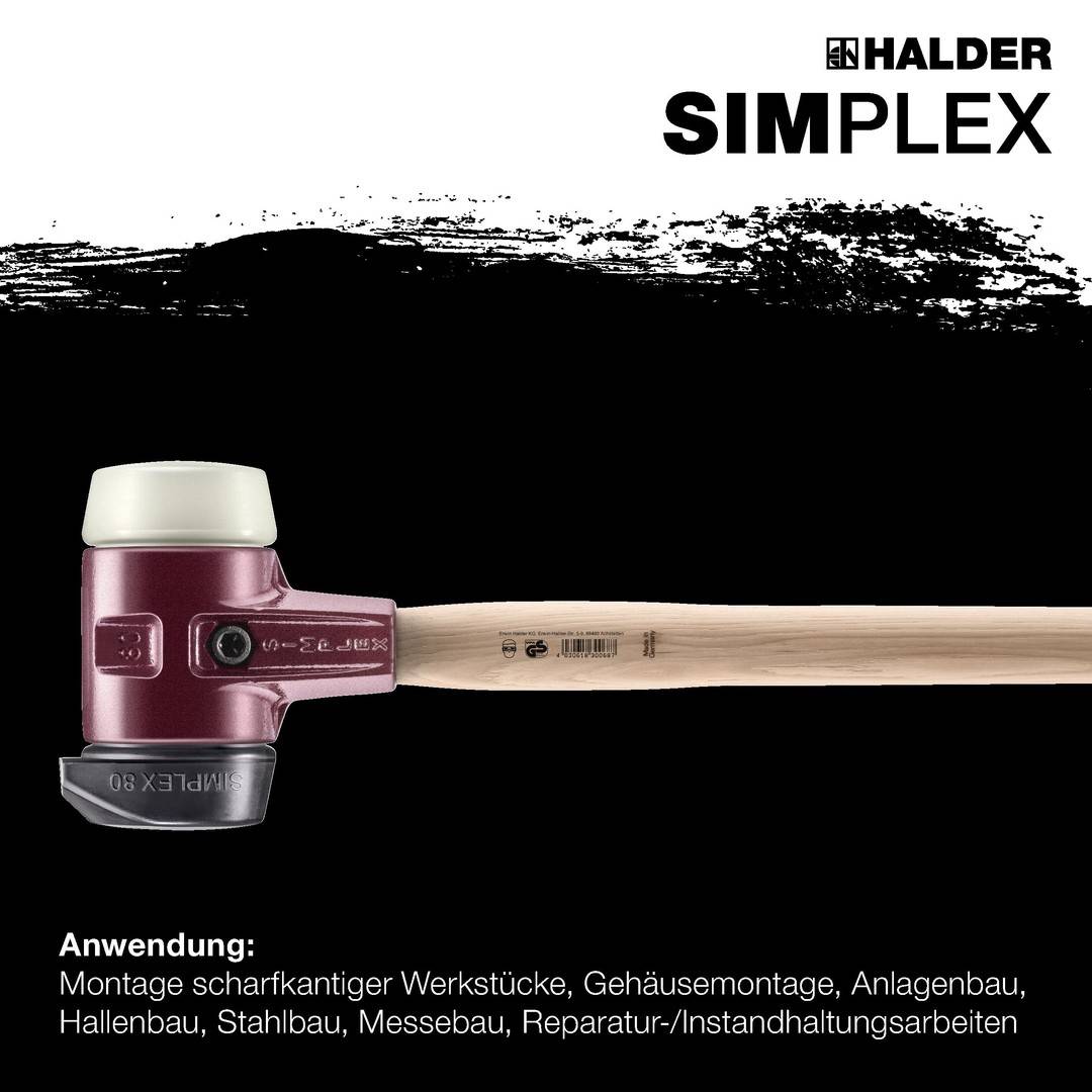 Vorschlaghammer SIMPLEX Kopf-D.80mm Länge 800mm Holzstiel Gummi/Nylon HALDER