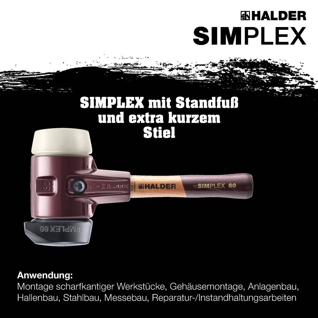 HALDER SIMPLEX Schonhammer Ø 80 mm Gummi / Nylon mit Standfuß und extra kurzem Stiel Termpergussgehäuse