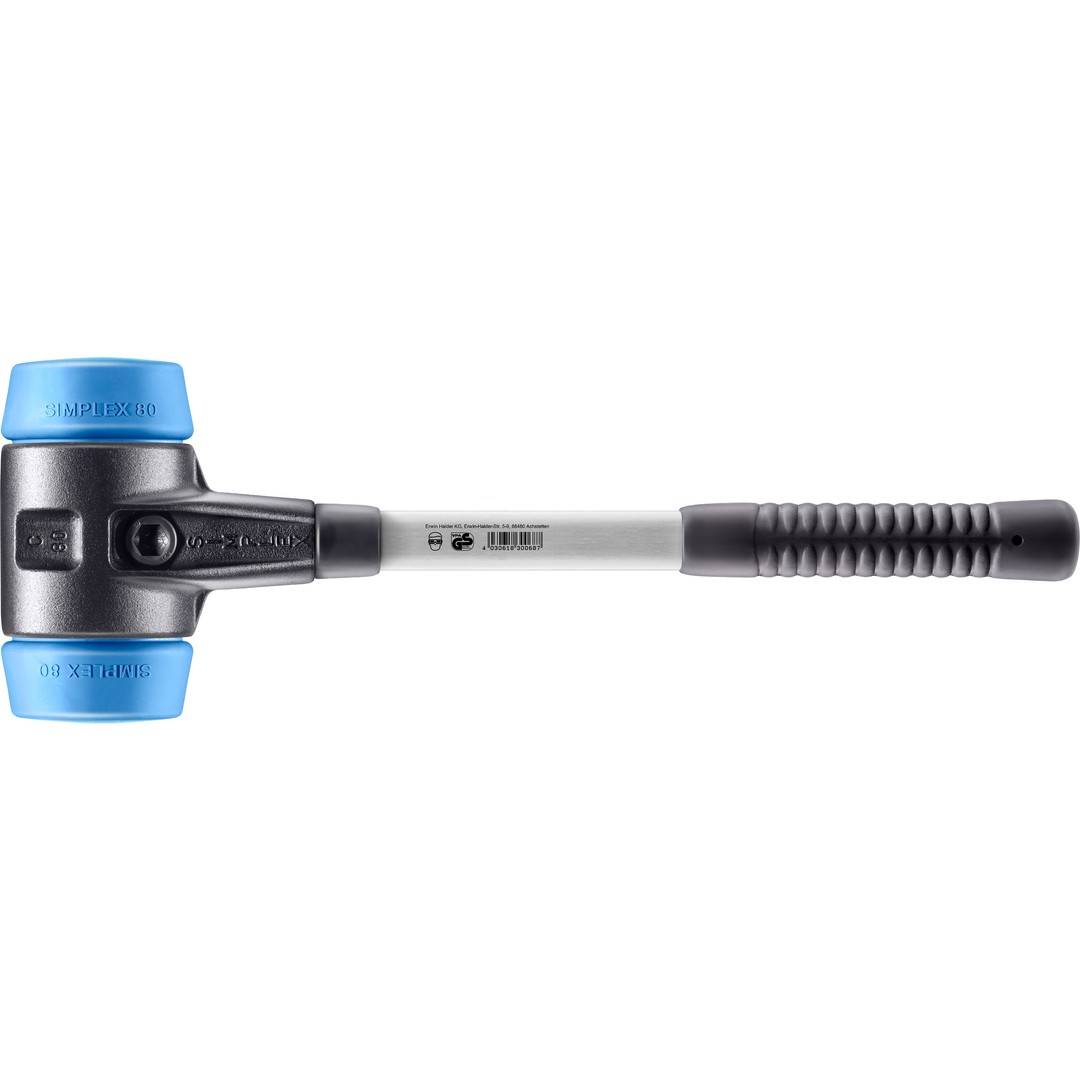 HALDER SIMPLEX Schonhammer Ø 80 mm TPE-soft blau mit verstärkem Tempergussgehäuse und Fiberglasstiel