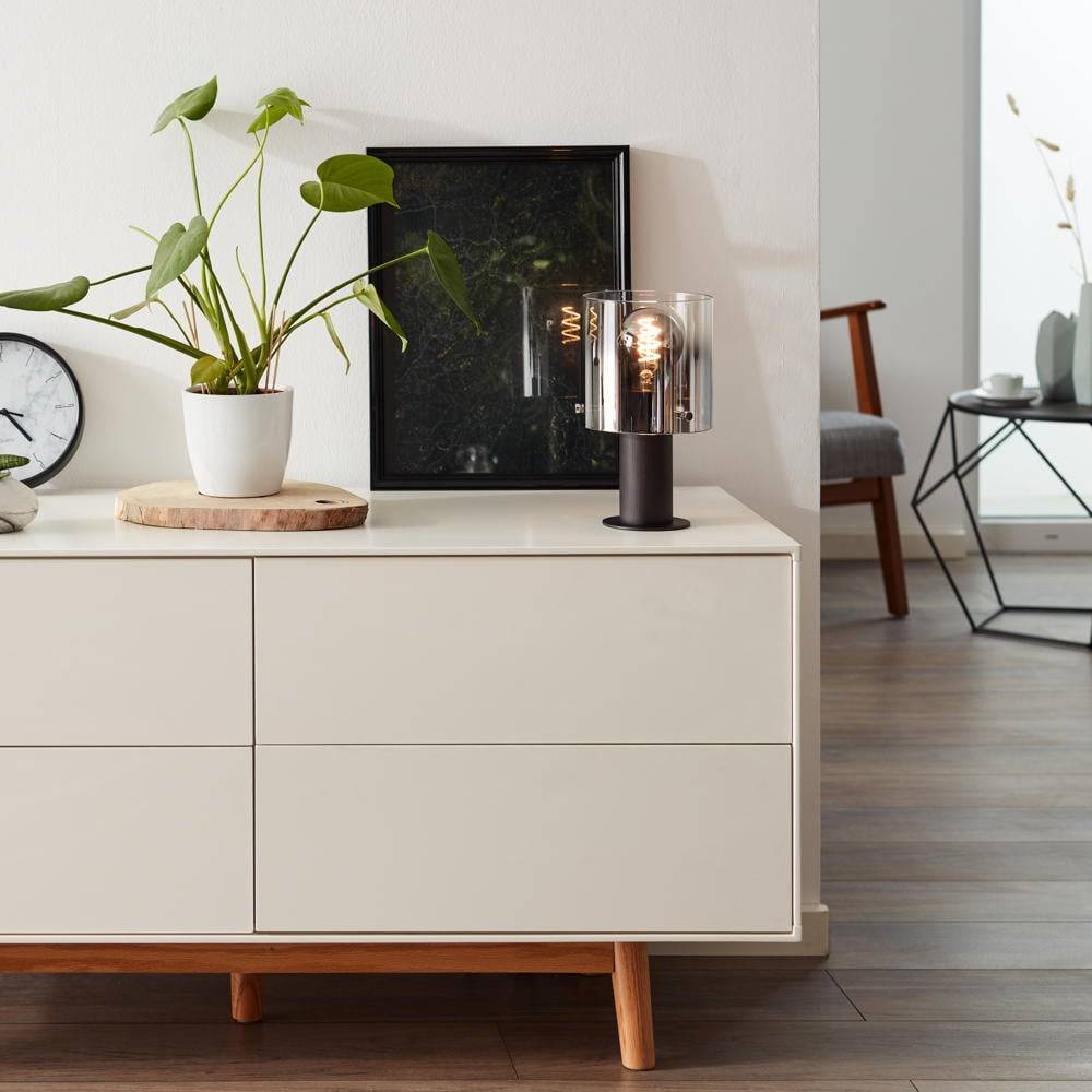 Tischleuchte Beth in Rauchglas und Kaffee E27