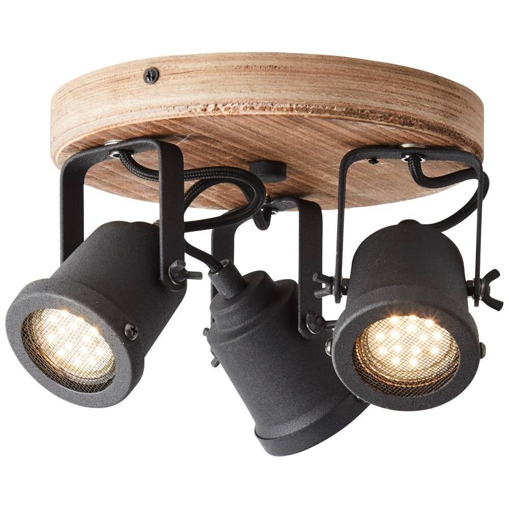Deckenleuchte Inge in Schwarz und Natur-dunkel GU10 3-flammig rund