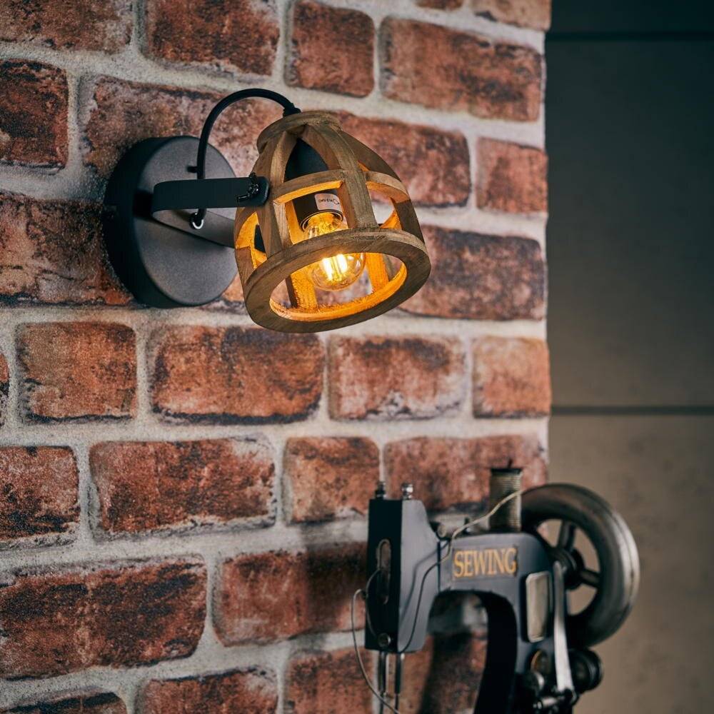 Wandleuchte Matrix Wood in Schwarz und Natur E14