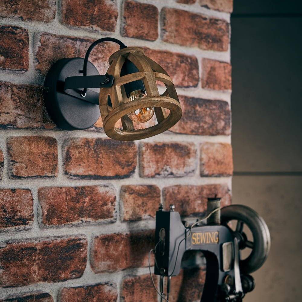 Wandleuchte Matrix Wood in Schwarz und Natur E14