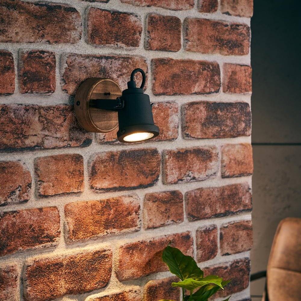 Wandleuchte Inge in Schwarz und Natur-dunkel GU10