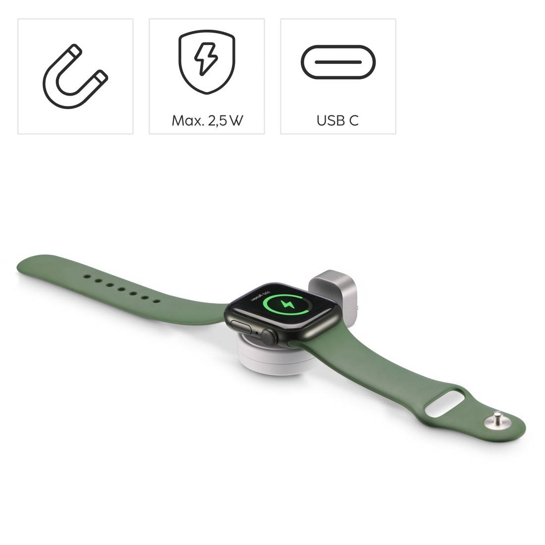 hama 00201699 Apple Watch Ladegerät f. kabelloses Laden, USB-C-Ladestation magnetisch, WS