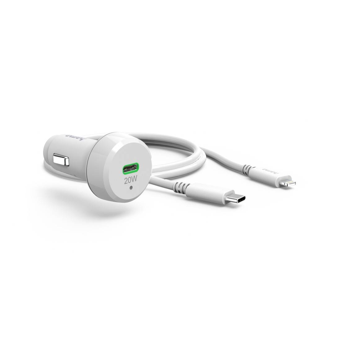 hama 00201611 Auto-Schnellladegerät mit Ladekabel Lightning, PD, 20 W, 1 m, Weiß