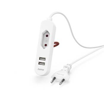 hama 00223202 USB-Netzteil mit 1,9 m langem Kabel und Eurobuchse, 2x USB-A, Weiß