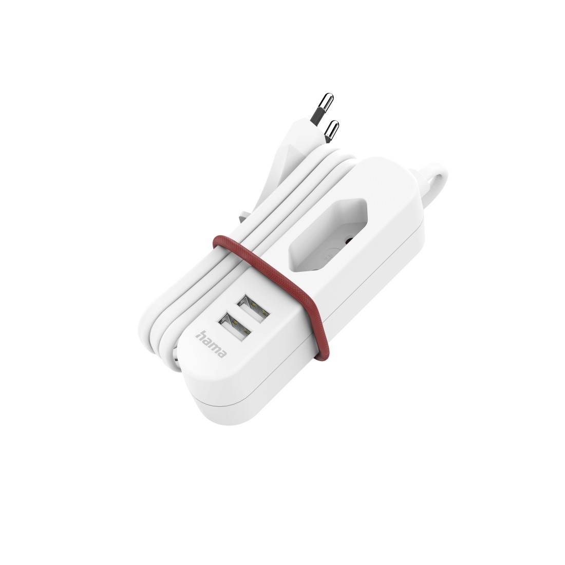 hama 00223202 USB-Netzteil mit 1,9 m langem Kabel und Eurobuchse, 2x USB-A, Weiß