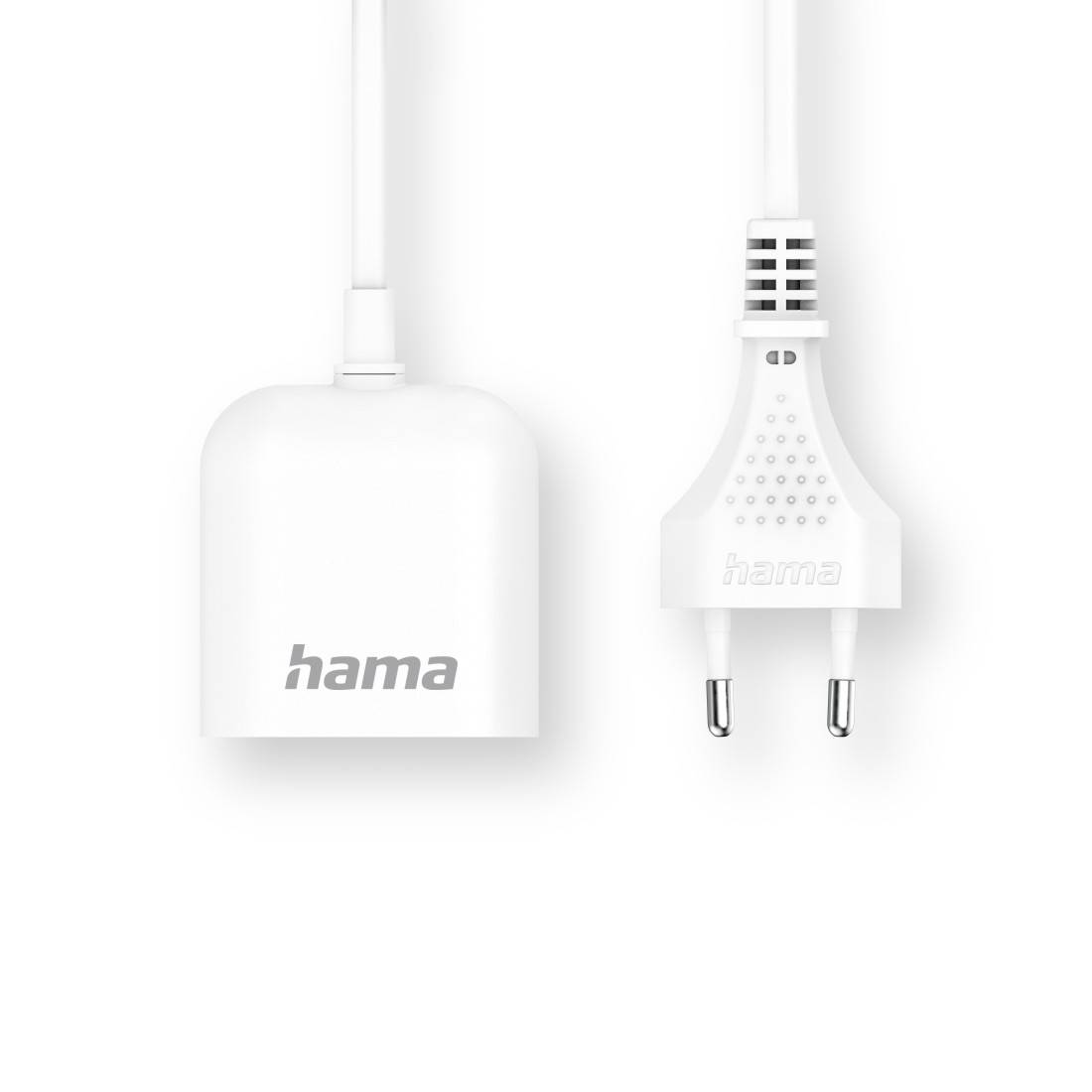 hama 00223203 USB-Netzteil mit 1,9 m langem Kabel, 2,4 A, 2x USB-A, Weiß