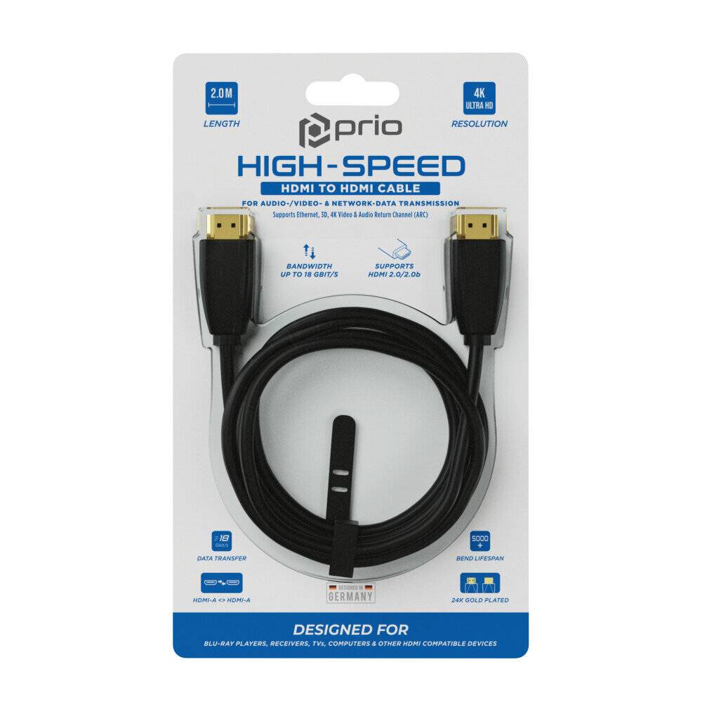 prio High-End HDMI A zu HDMI A Kabel 4K Ethernet 2.0m schwarz