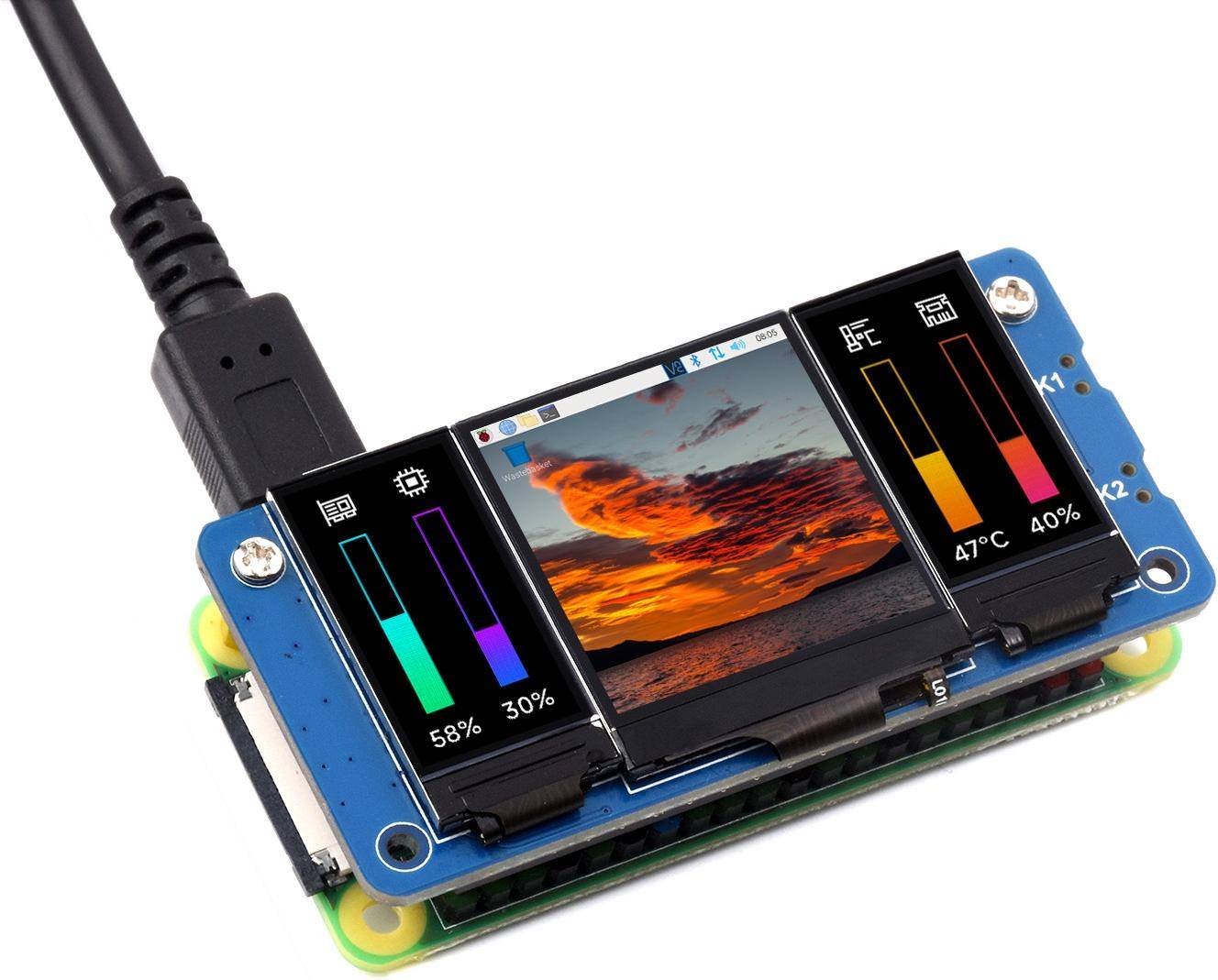 Waveshare Triple IPS LCD Display HAT für Raspberry Pi: 3 Displays, 40PIN, 1,3 Zoll + 2 x 0,96 Zoll