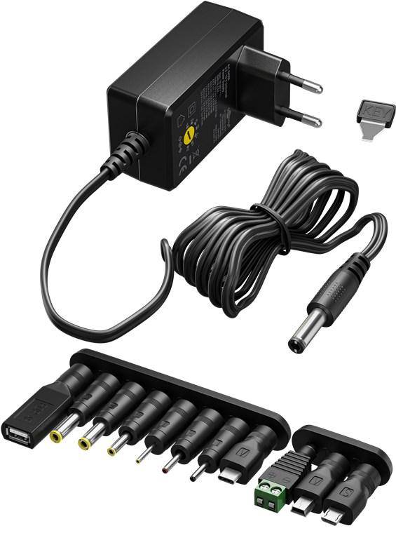 Goobay 64569 Universal Netzteil 3-12V Ladegerät 11 Adapter USB & DC Steckernetzteil max. 18W / 1,5A Netzadapter Schwarz