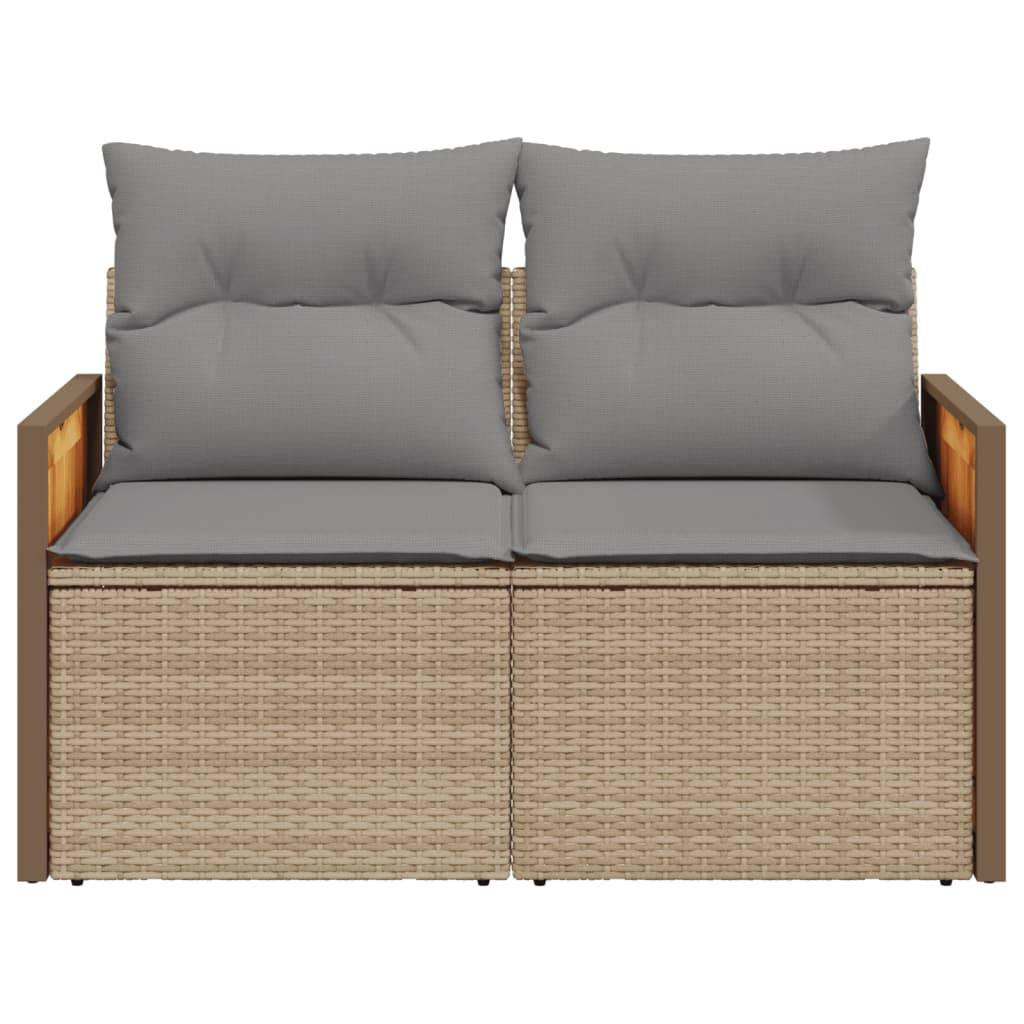 vidaXL Gartensofa mit Kissen 2-Sitzer Beige Poly Rattan