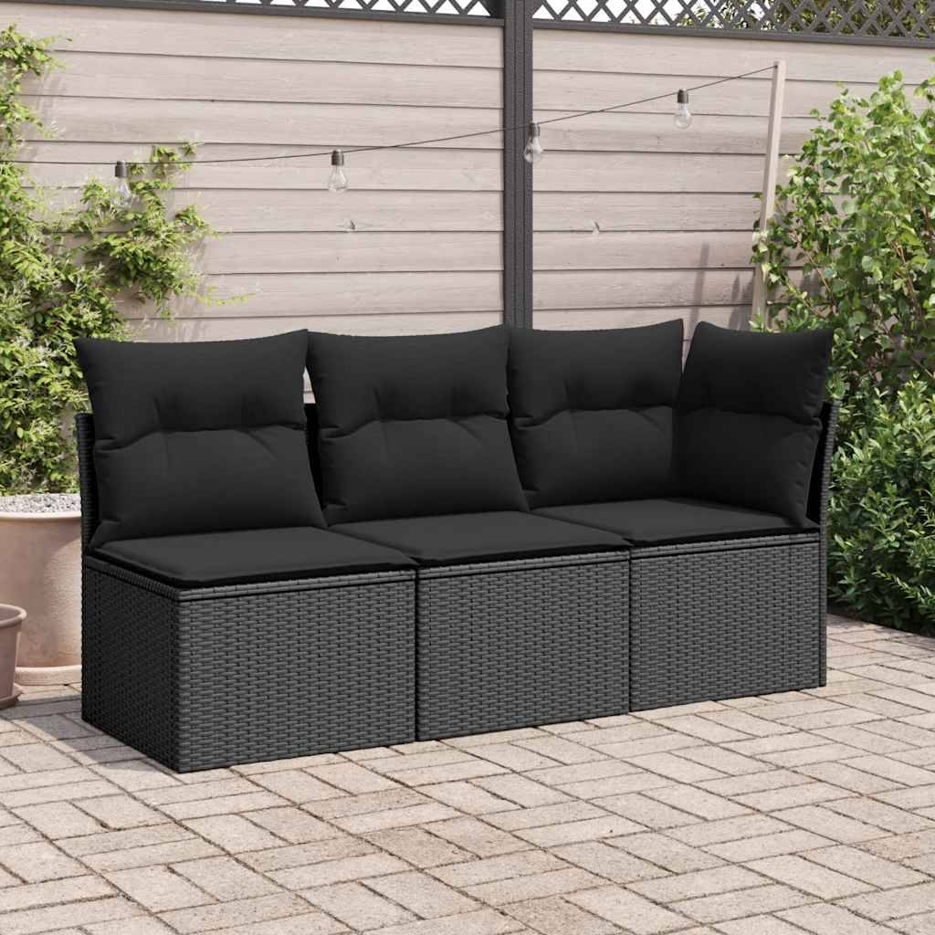 vidaXL Garten-Ecksofa mit Kissen Schwarz Poly Rattan