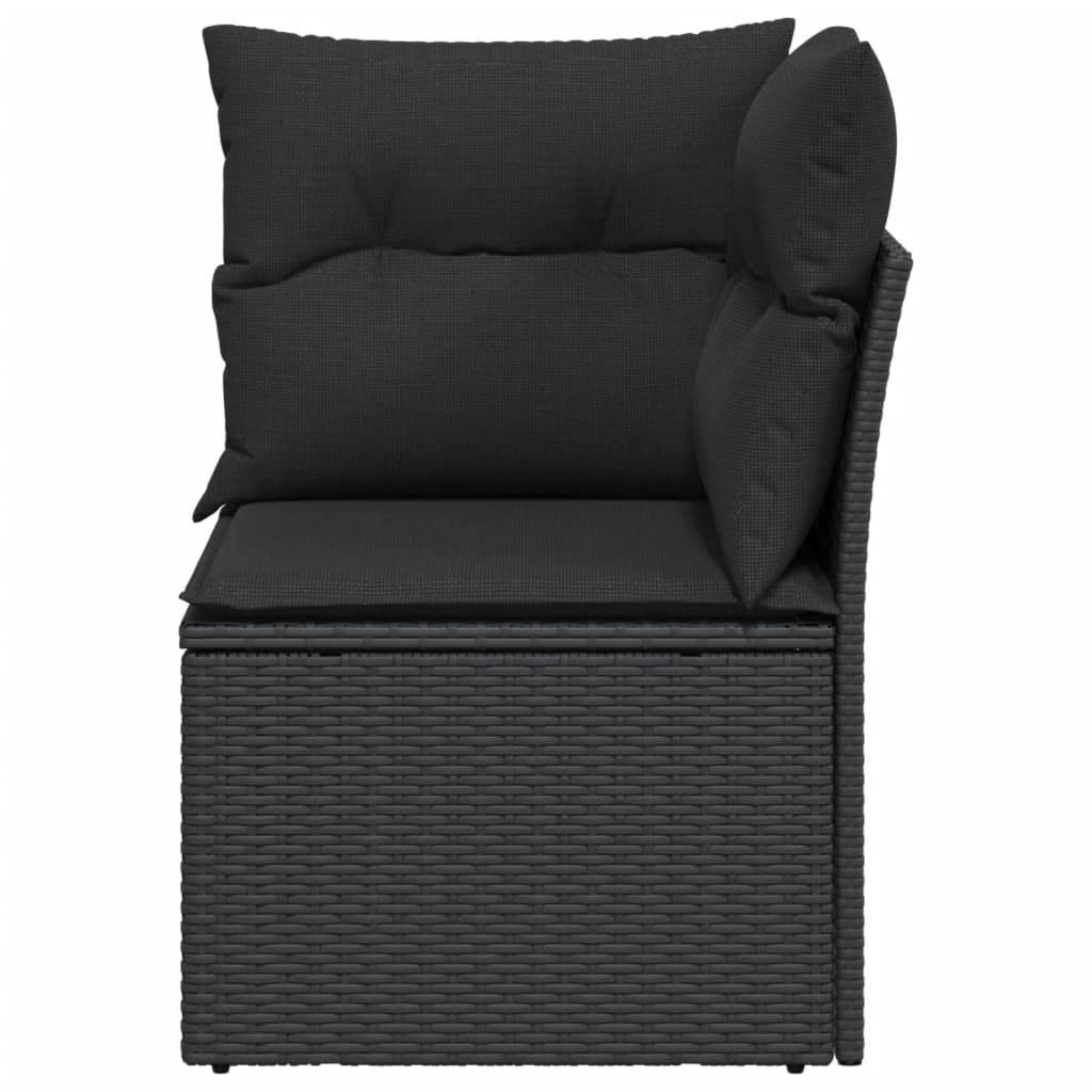 vidaXL Garten-Ecksofa mit Kissen Schwarz Poly Rattan