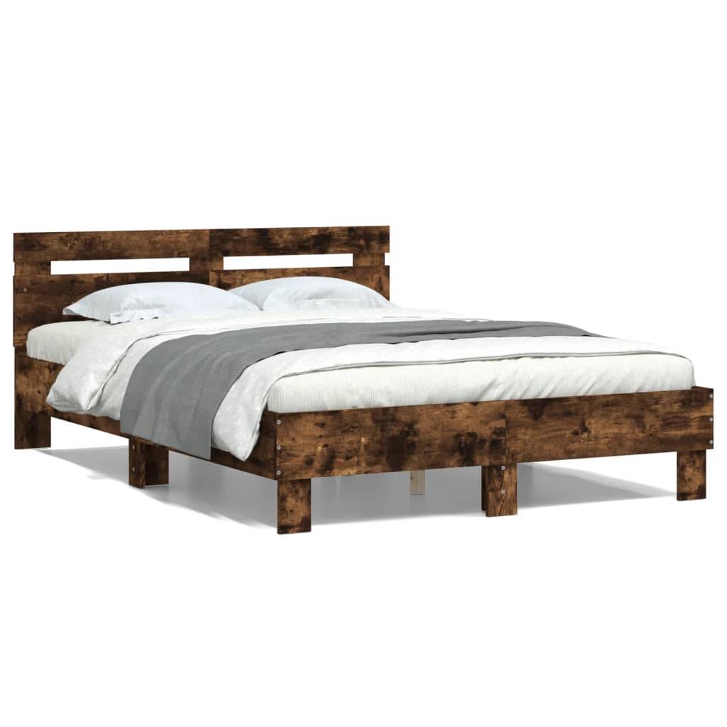 vidaXL Bettgestell mit Kopfteil Räuchereiche 120x190 cm Holzwerkstoff