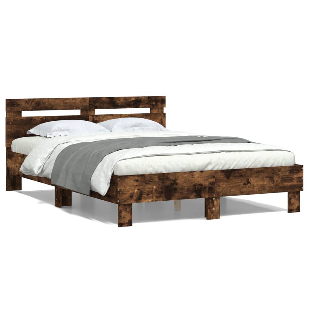vidaXL Bettgestell mit Kopfteil Räuchereiche 120x190 cm Holzwerkstoff