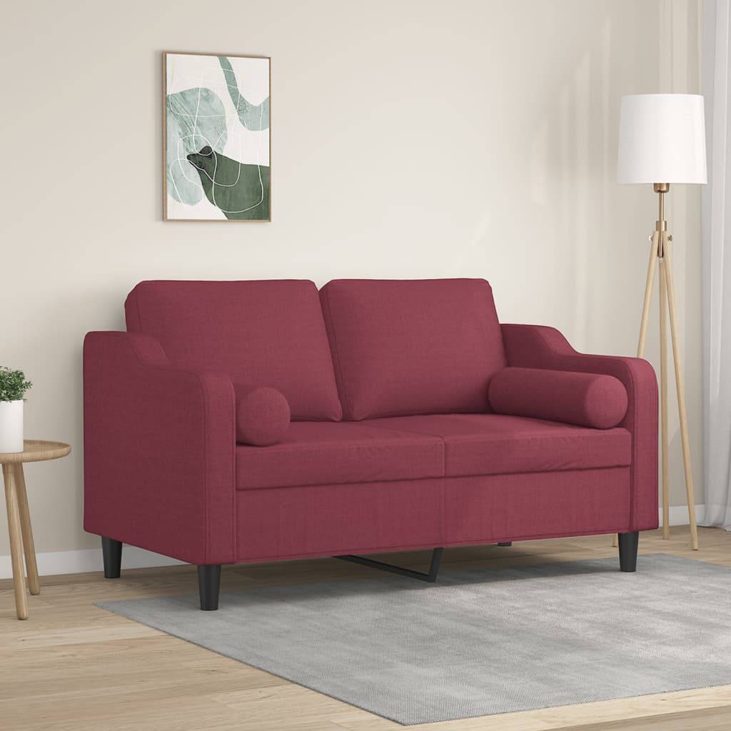 vidaXL 2-Sitzer-Sofa mit Zierkissen Weinrot 120 cm Stoff