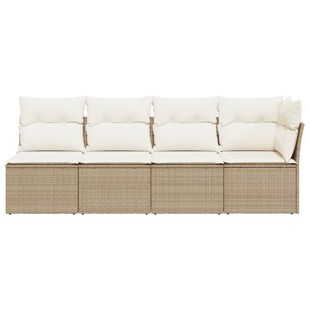 vidaXL Gartensofa mit Kissen 4-Sitzer Beige Poly Rattan