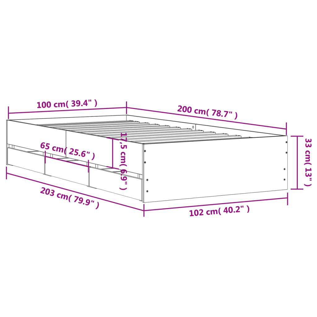 vidaXL Bettgestell mit Schubladen Schwarz 100x200 cm Holzwerkstoff