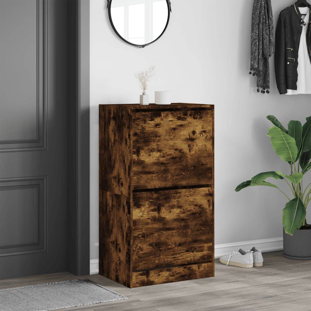 vidaXL Schuhschrank mit 2 Klappen Räuchereiche 60x42x108 cm