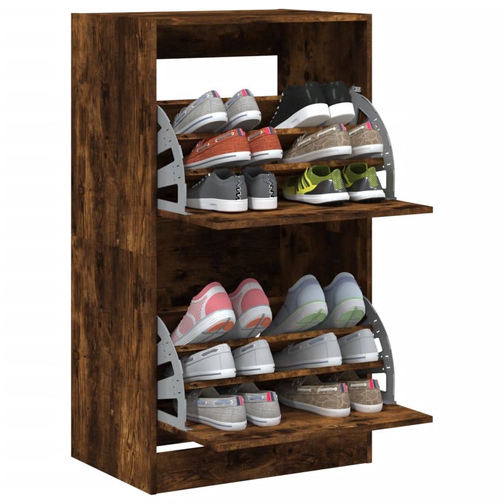 vidaXL Schuhschrank mit 2 Klappen Räuchereiche 60x42x108 cm