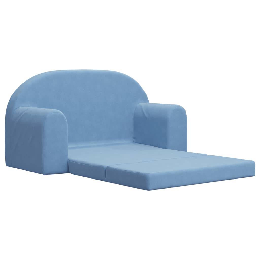 vidaXL Kinder-Schlafsofa 2-Sitzer Blau Weicher Plüsch