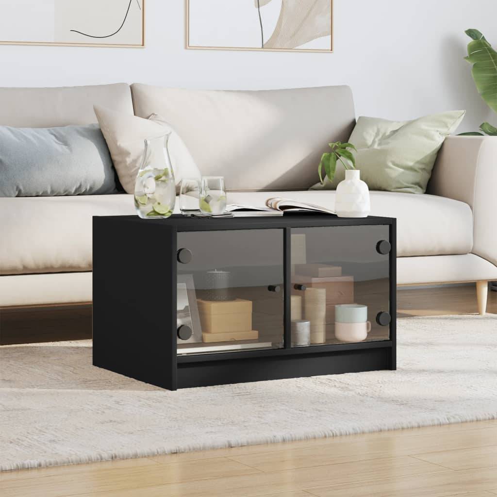 vidaXL Couchtisch mit Glastüren Schwarz 68x50x42 cm