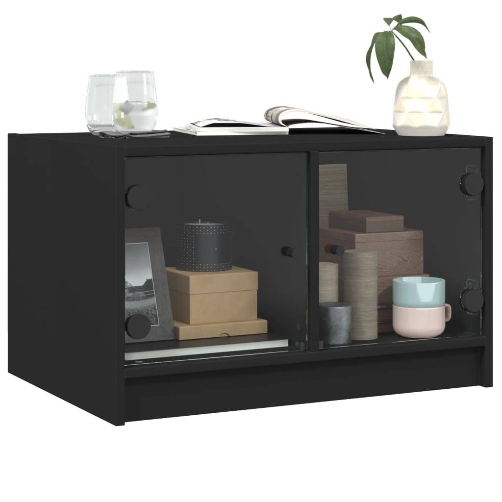 vidaXL Couchtisch mit Glastüren Schwarz 68x50x42 cm
