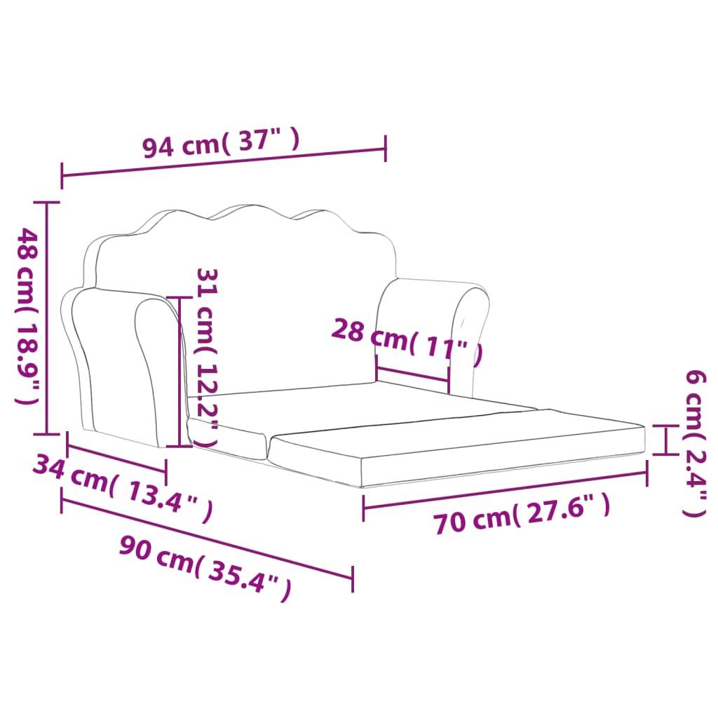vidaXL Kinder-Schlafsofa 2-Sitzer Blau Weicher Plüsch