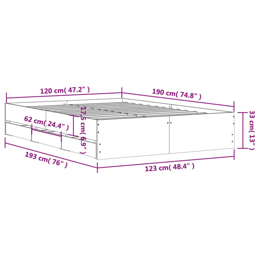 vidaXL Bettgestell mit Schubladen Schwarz 120x190 cm Holzwerkstoff