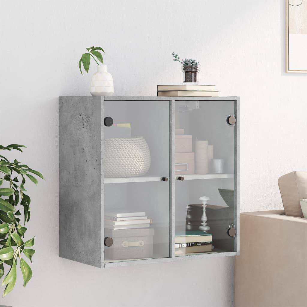 vidaXL Wandschrank mit Glastüren Betongrau 68x37x68,5 cm