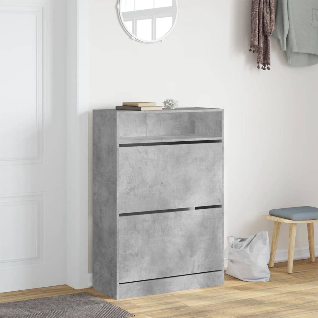 vidaXL Schuhschrank mit 2 Klappen Betongrau 80x34x116 cm
