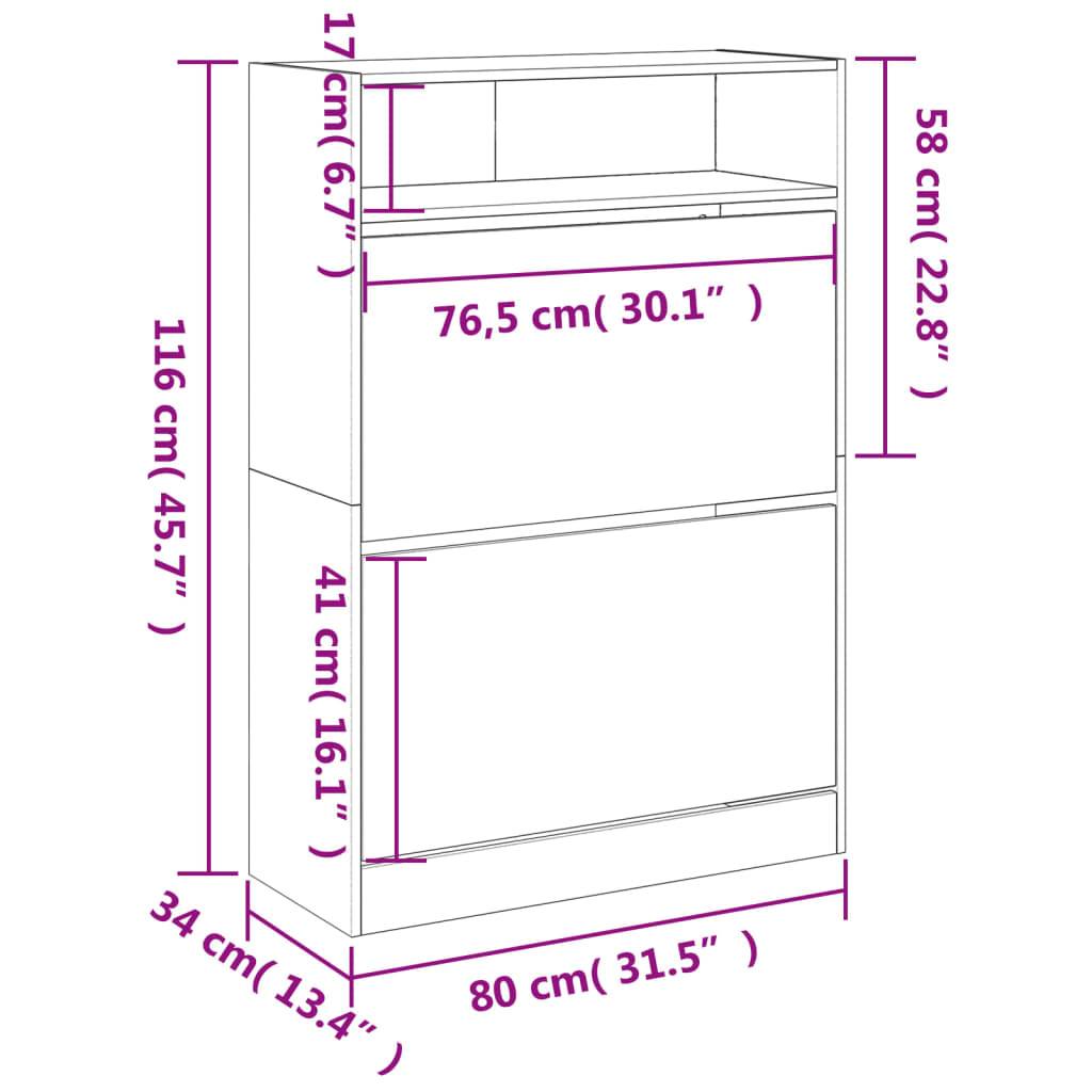 vidaXL Schuhschrank mit 2 Klappen Betongrau 80x34x116 cm