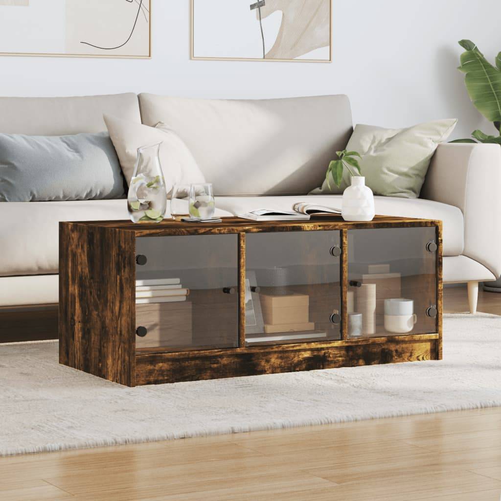 vidaXL Couchtisch mit Glastüren Räuchereiche 102x50x42 cm