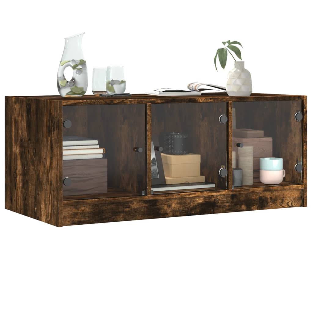 vidaXL Couchtisch mit Glastüren Räuchereiche 102x50x42 cm