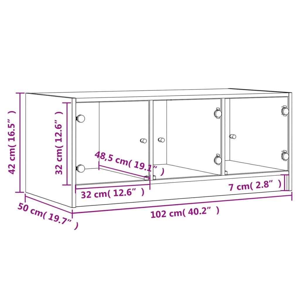 vidaXL Couchtisch mit Glastüren Räuchereiche 102x50x42 cm