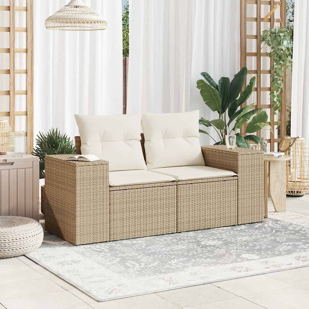 vidaXL Gartensofa mit Kissen 2-Sitzer Beige Poly Rattan