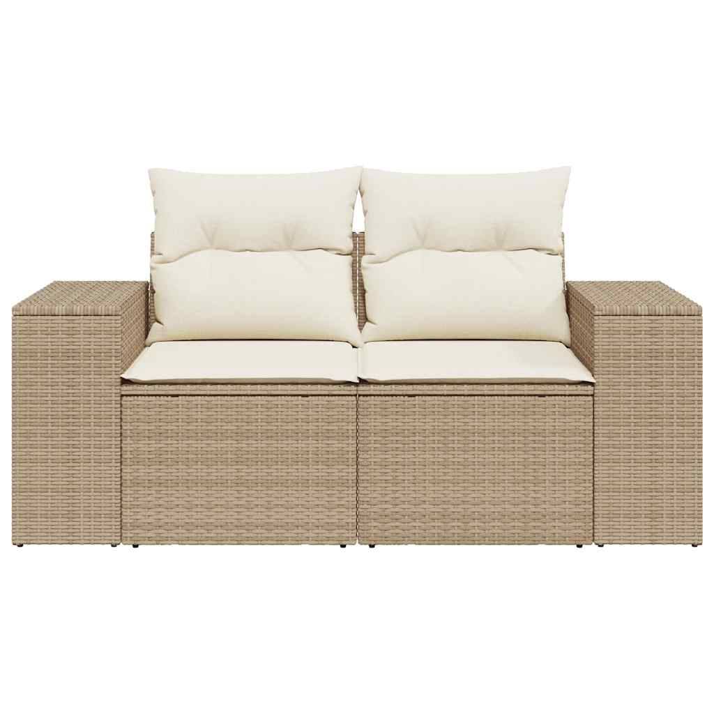 vidaXL Gartensofa mit Kissen 2-Sitzer Beige Poly Rattan