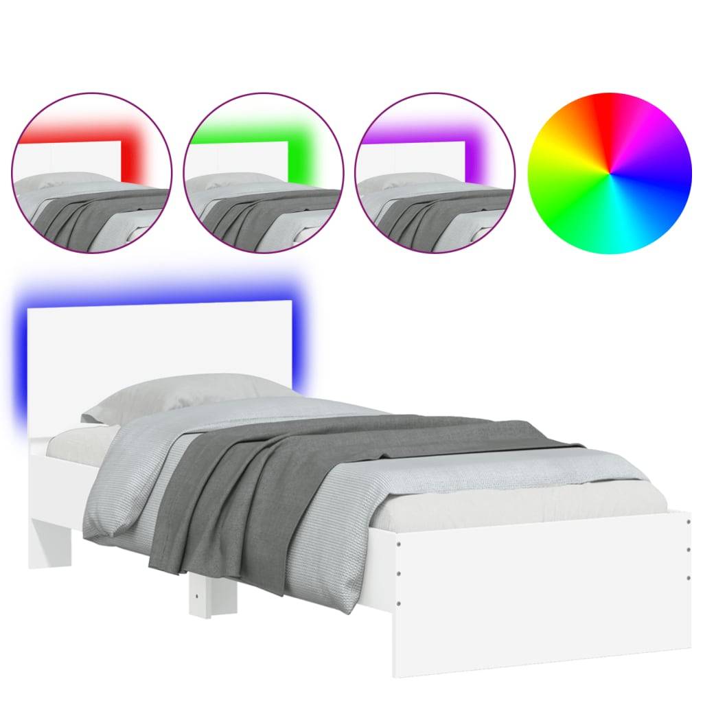 vidaXL Bettgestell mit Kopfteil und LED-Leuchten Weiß 90x200 cm