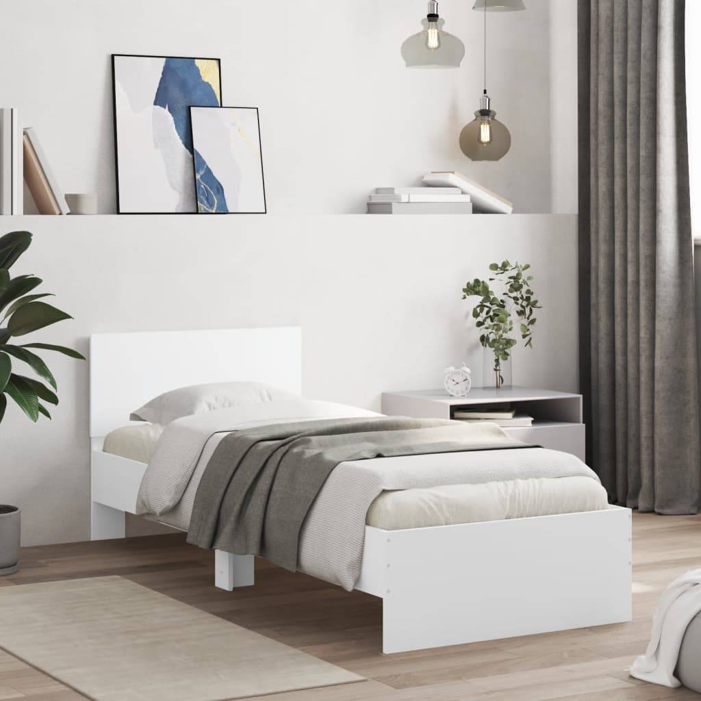 vidaXL Bettgestell mit Kopfteil und LED-Leuchten Weiß 90x200 cm