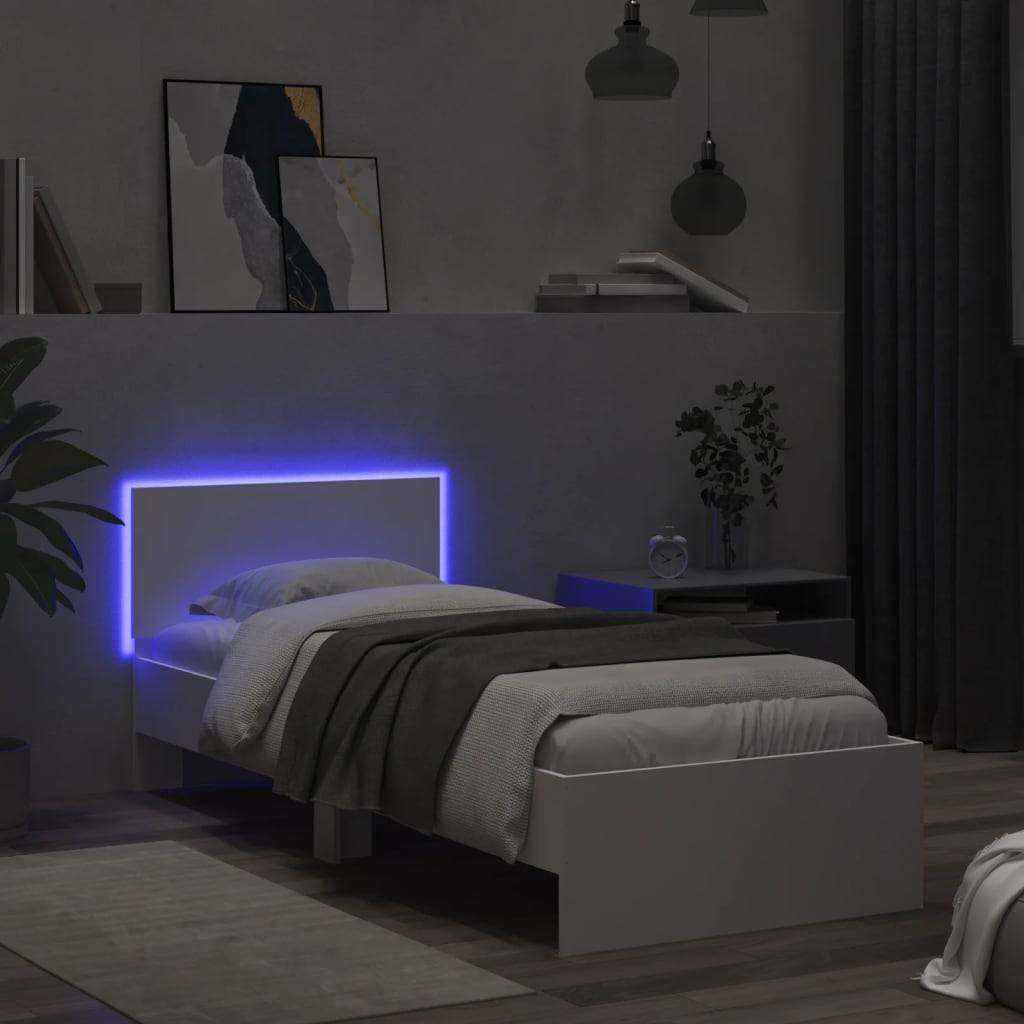 vidaXL Bettgestell mit Kopfteil und LED-Leuchten Weiß 90x200 cm