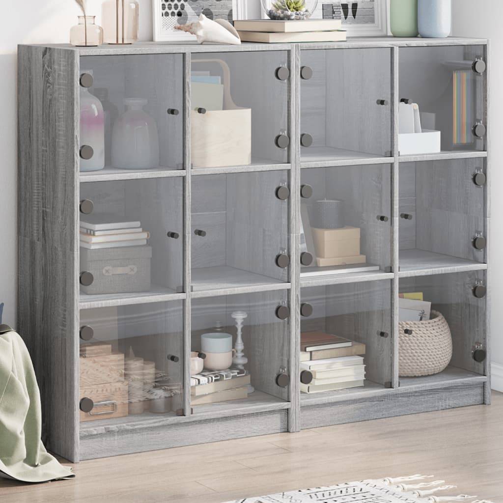 vidaXL Bücherregal mit Türen Grau Sonoma 136x37x109 cm Holzwerkstoff