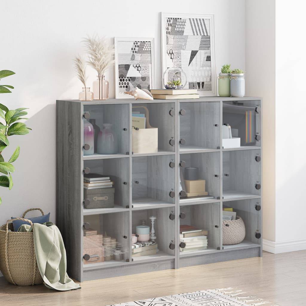 vidaXL Bücherregal mit Türen Grau Sonoma 136x37x109 cm Holzwerkstoff