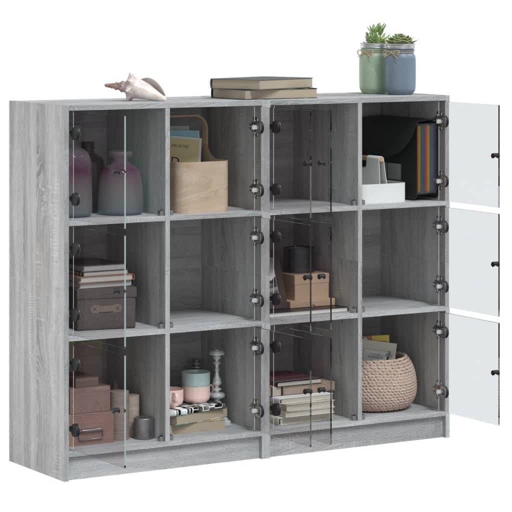 vidaXL Bücherregal mit Türen Grau Sonoma 136x37x109 cm Holzwerkstoff