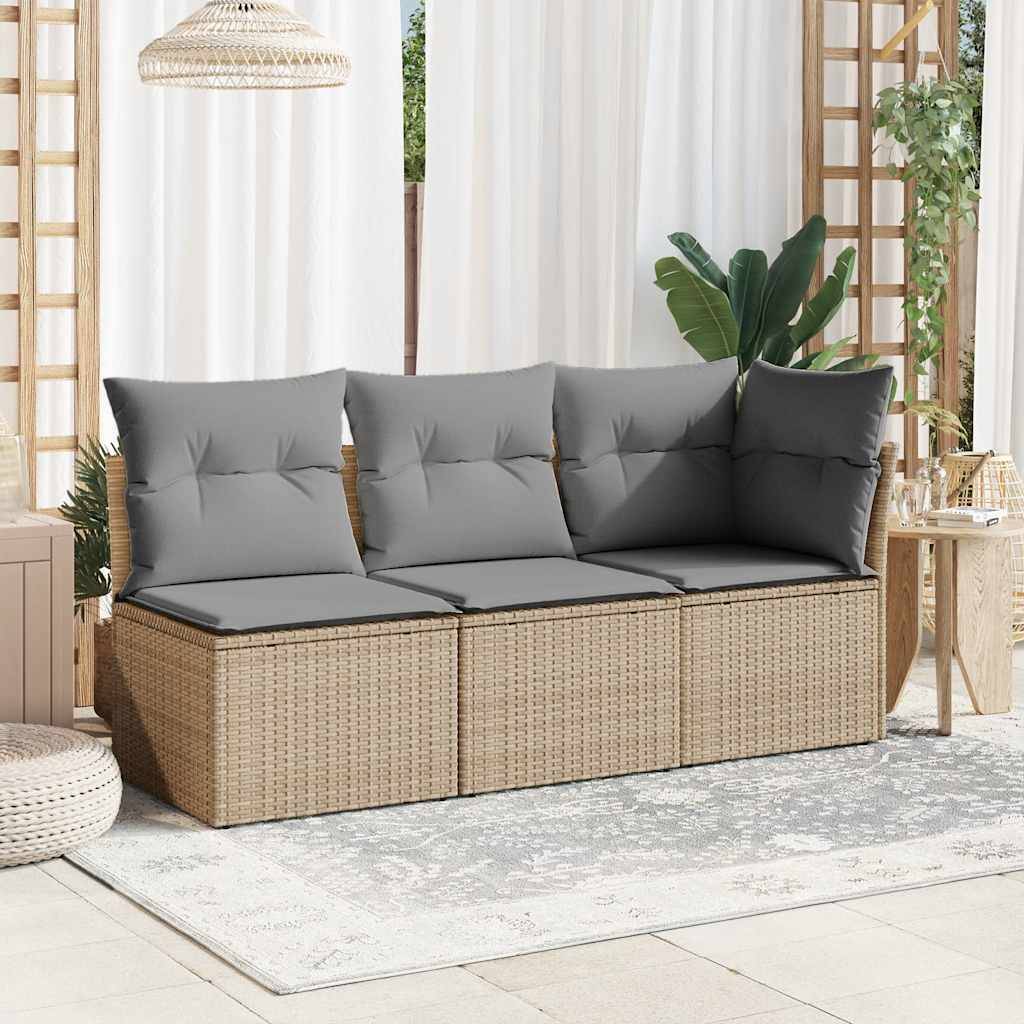 vidaXL Garten-Ecksofa mit Kissen Beige Poly Rattan
