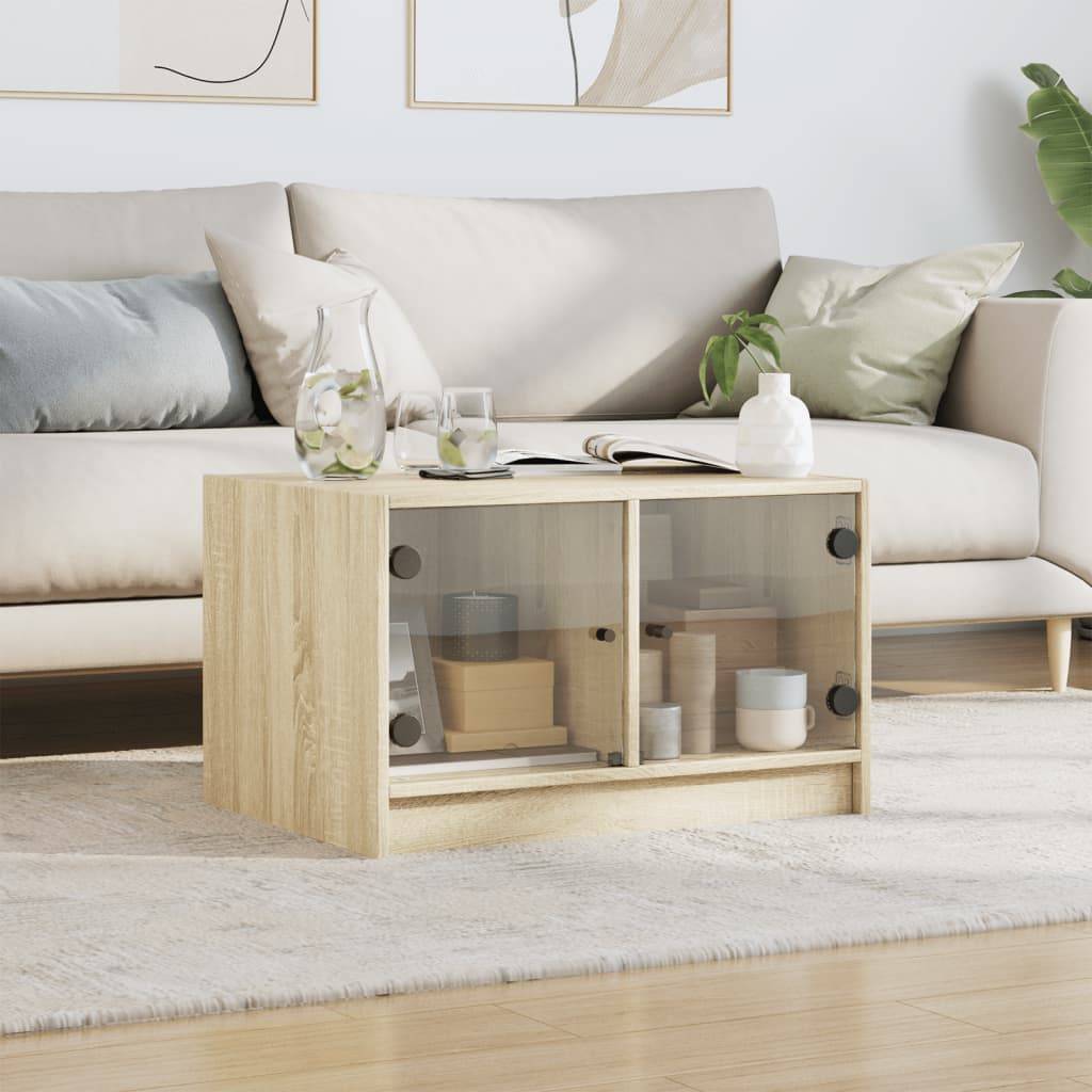 vidaXL Couchtisch mit Glastüren Sonoma-Eiche 68x50x42 cm