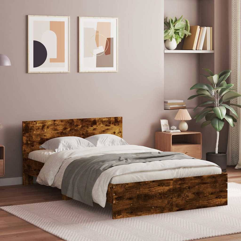 vidaXL Bettgestell mit Kopfteil Räuchereiche 120x190 cm