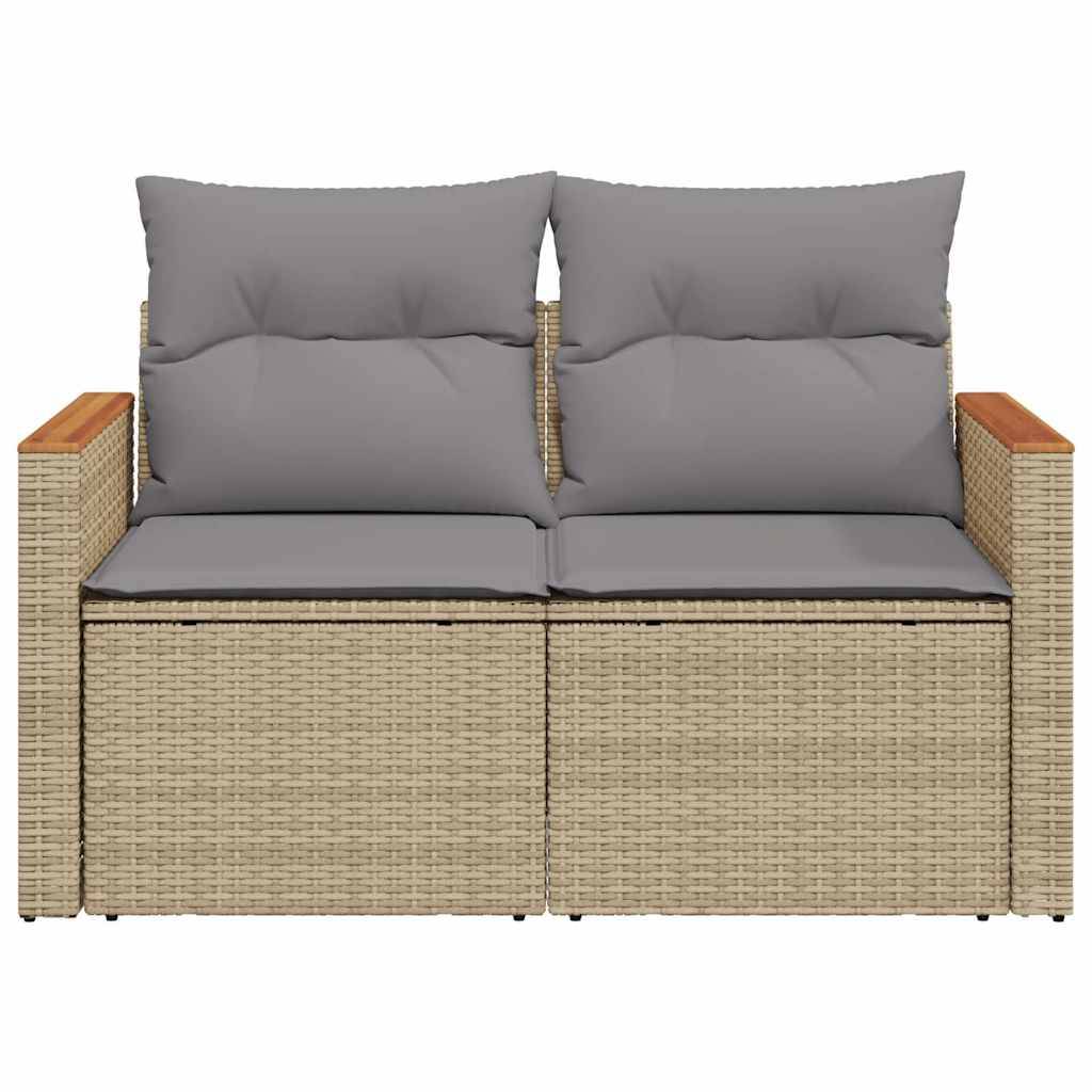 vidaXL Gartensofa mit Kissen 2-Sitzer Beige Poly Rattan
