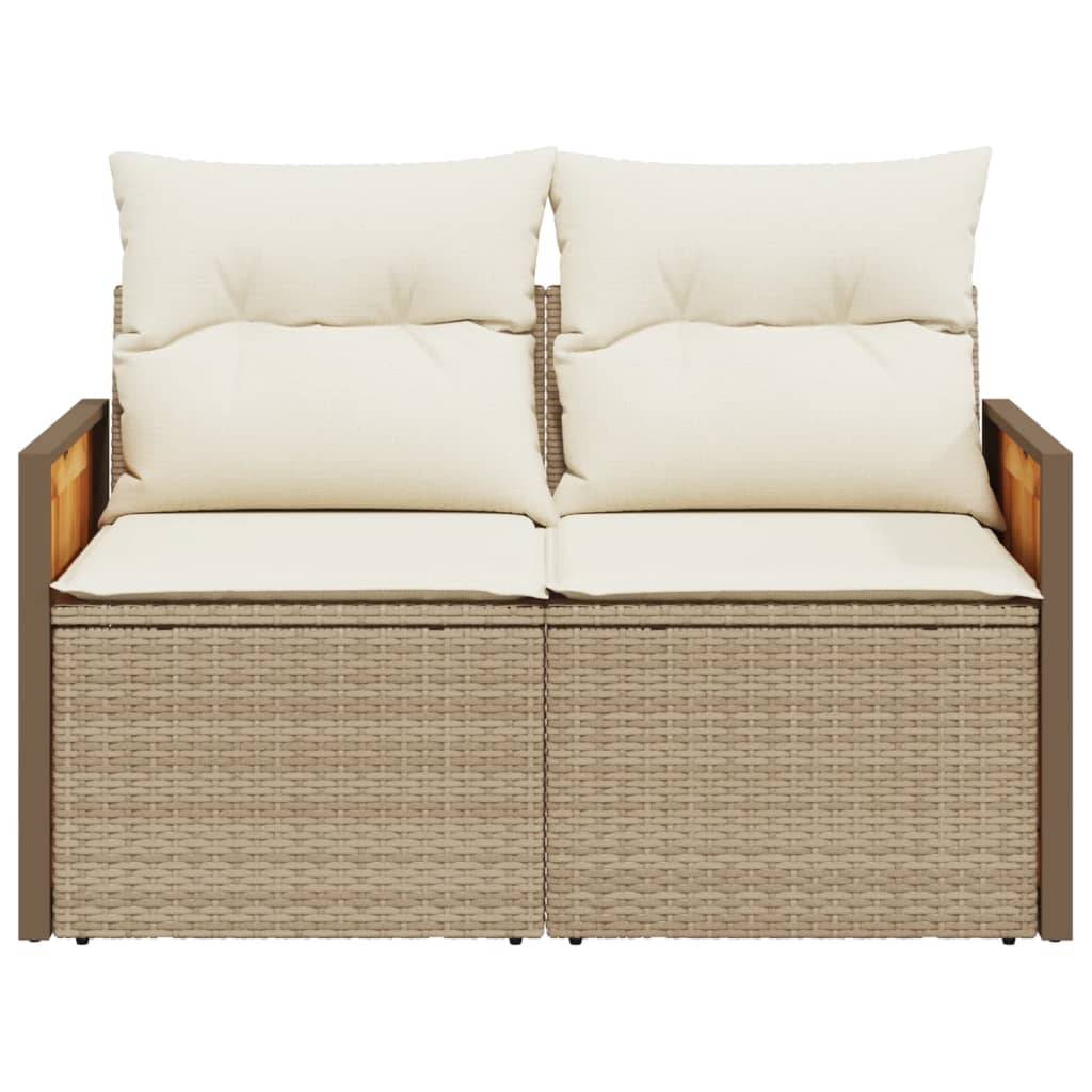 vidaXL Gartensofa mit Kissen 2-Sitzer Beige Poly Rattan